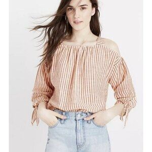 MADEWELL Woman's Sz M Cold-Shoulder Top in Red White Stripe Nautical Preppy